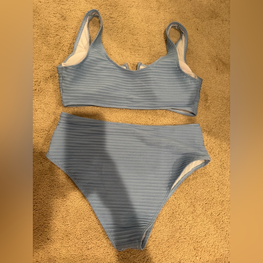 Blue Ribbed Bikini Set